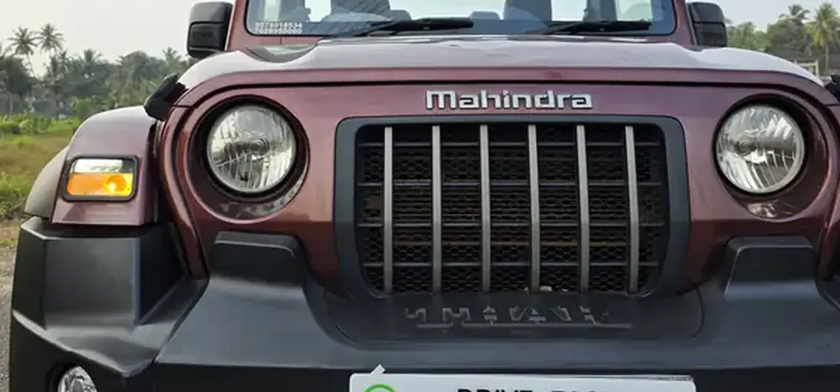 Open top Mahindra Thar from the Drive Easy fleet on a Goa road