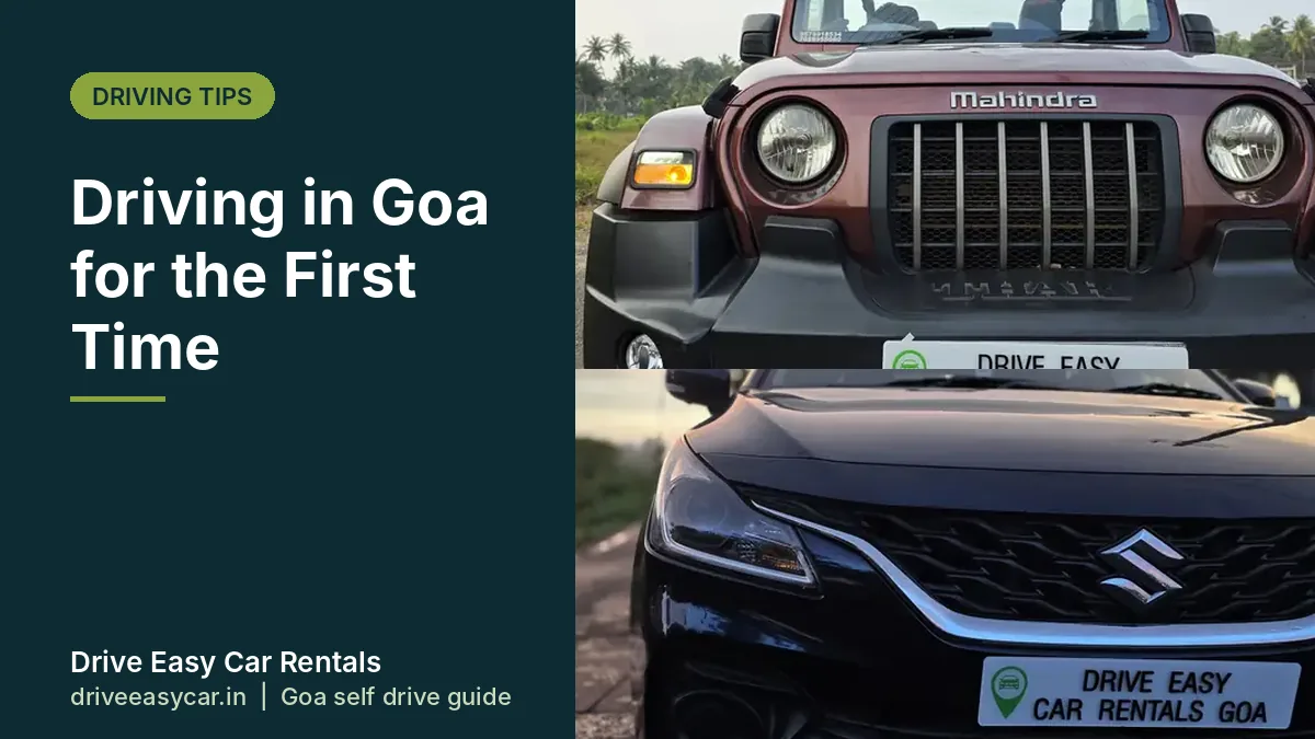 Open top Mahindra Thar from the Drive Easy fleet on a Goa road