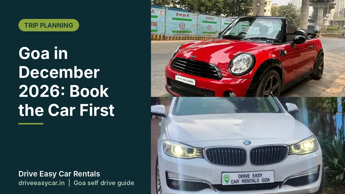 Red MINI Cooper from the Drive Easy fleet, a popular pick for December in Goa