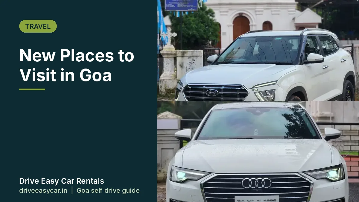 White Hyundai Creta from the Drive Easy fleet by a Goan church, ready for an island crossing