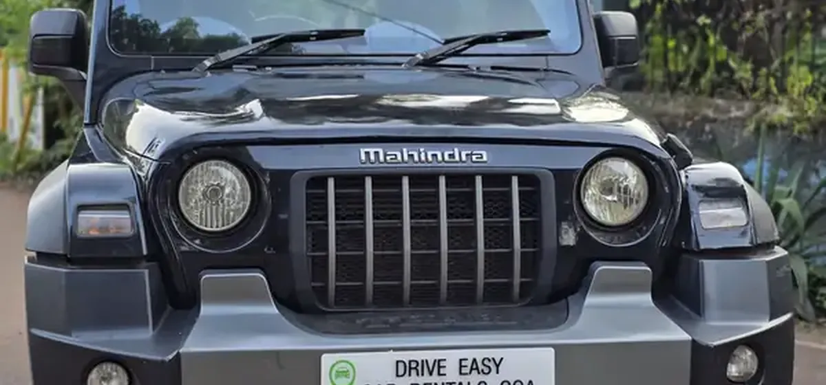 Mahindra Thar from the Drive Easy fleet on a South Goa road